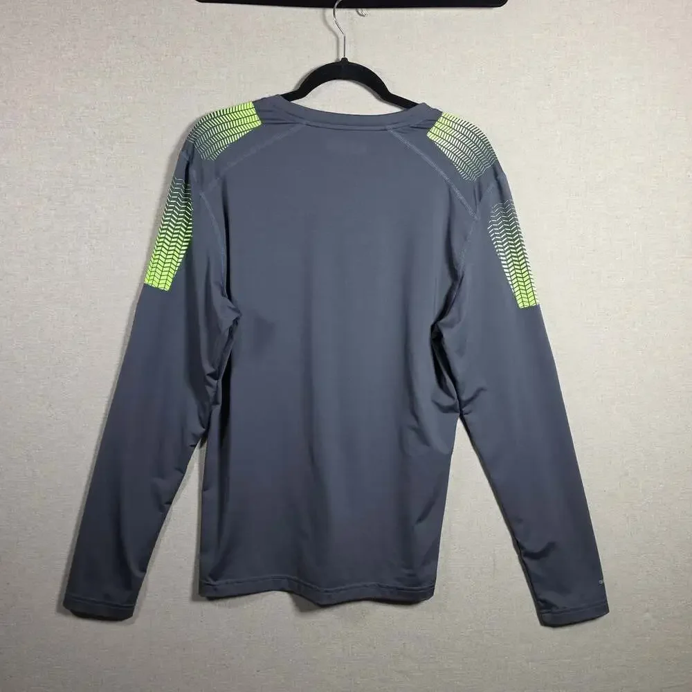 Xersion Mens Quick Dri Long Sleeve Gray And Neon Compression Athletic Top XL